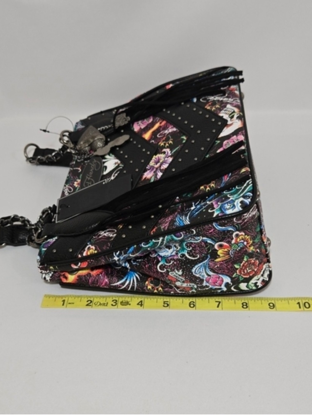 Ed Hardy NWT! Tattoo Print Fringed Shoulder Bag/Satchel - Picture 8 of 12